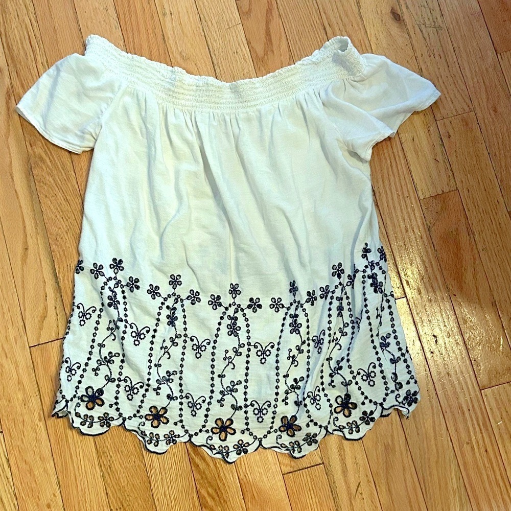 Old Navy Off Shoulder‎ White Peasant Top With Embroidery Boho Size Medium